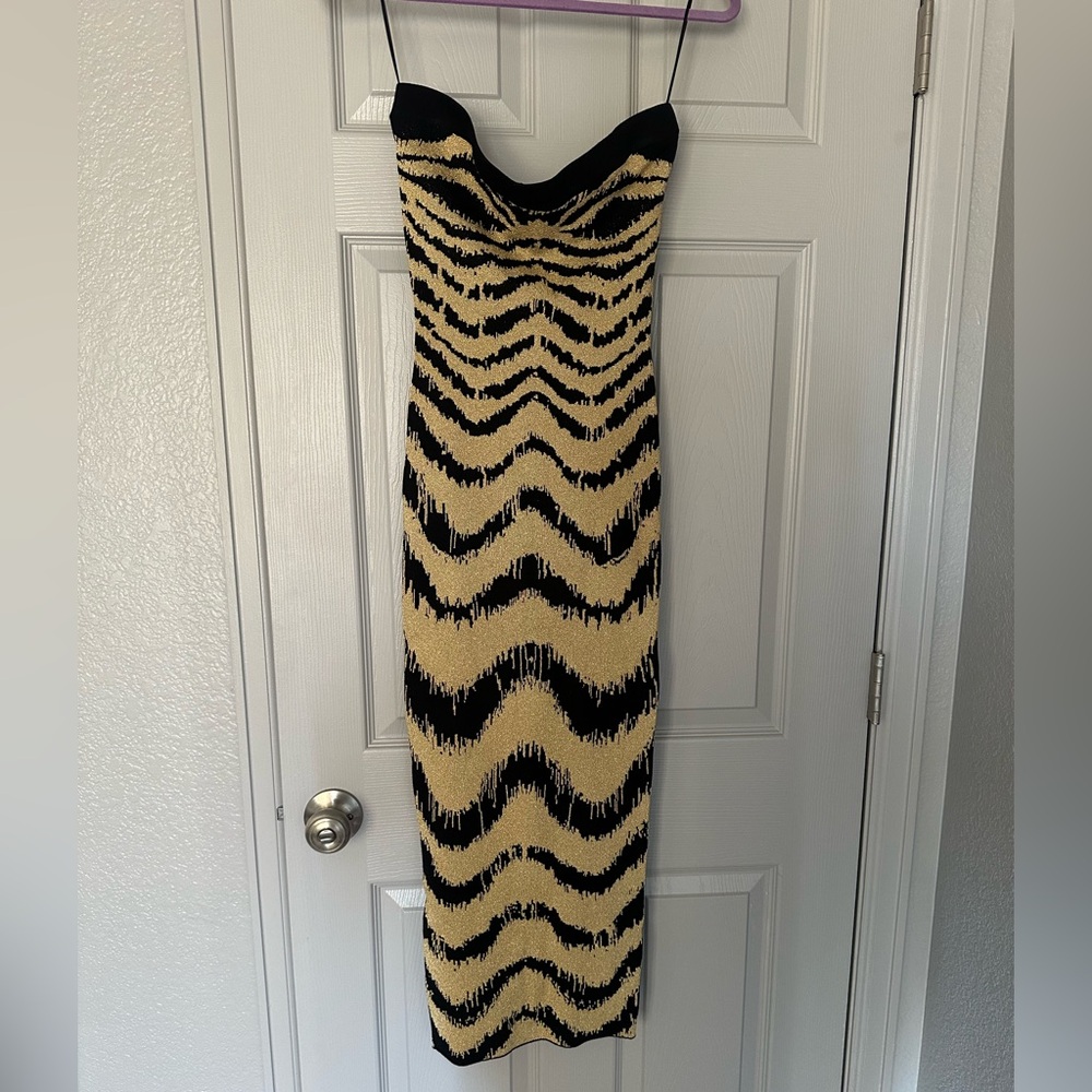 Black and Gold Strapless Bodycon Dress